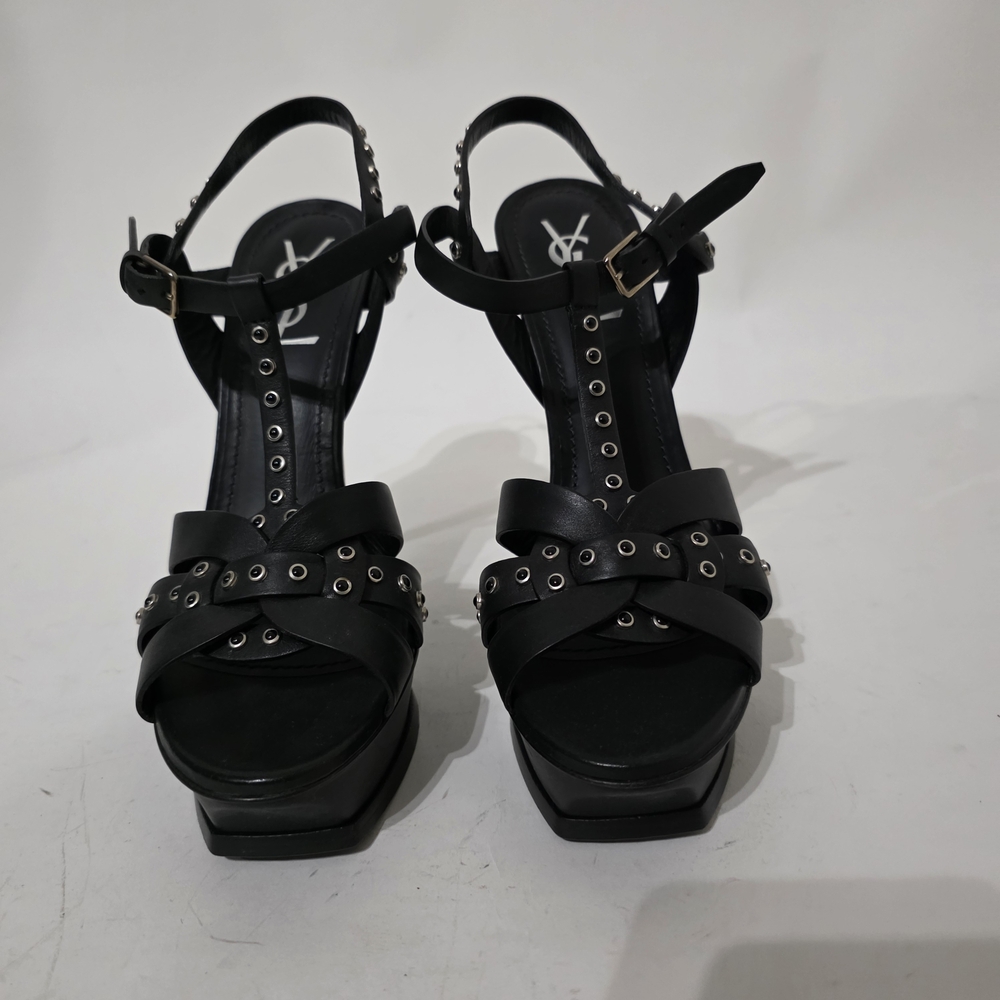 Saint Laurent Tribute Black Studded Strappy Platform Heels Women’s Size 40 - Picture 4 of 9